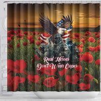 US Veterans Day American Army Shower Curtain With Poppy Flowers
