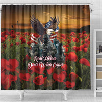 US Veterans Day American Army Shower Curtain With Poppy Flowers