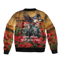 US Veterans Day American Army Sleeve Zip Bomber Jacket With Poppy Flowers - Wonder Print Shop