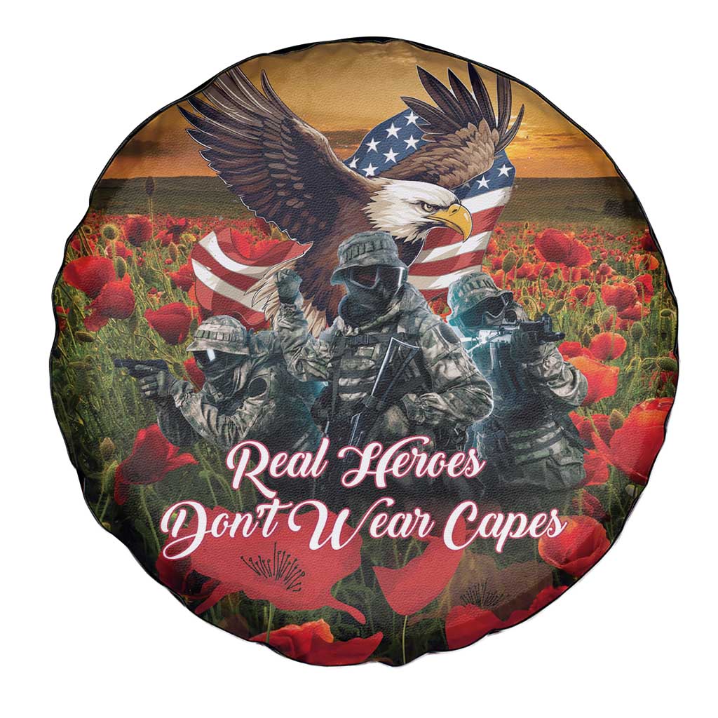 US Veterans Day American Army Spare Tire Cover With Poppy Flowers - Wonder Print Shop
