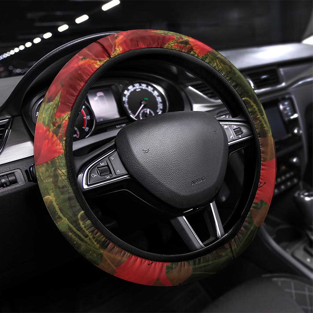 US Veterans Day American Army Steering Wheel Cover With Poppy Flowers - Wonder Print Shop