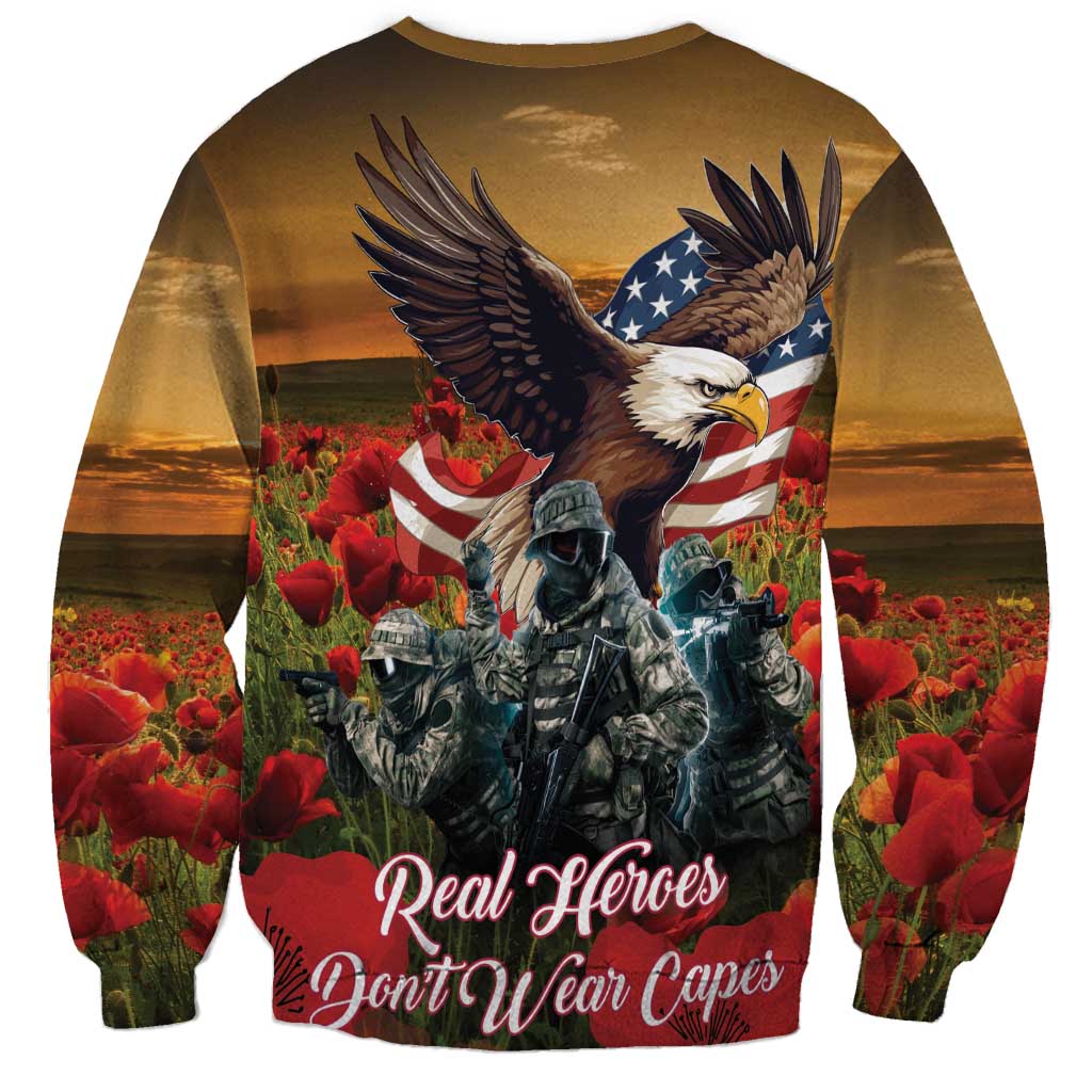 US Veterans Day American Army Sweatshirt With Poppy Flowers - Wonder Print Shop