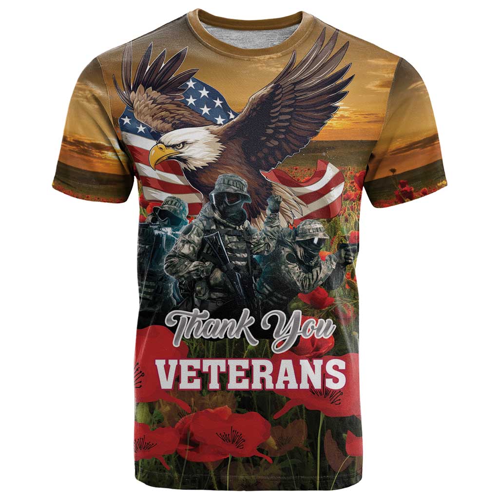 US Veterans Day American Army T Shirt With Poppy Flowers - Wonder Print Shop