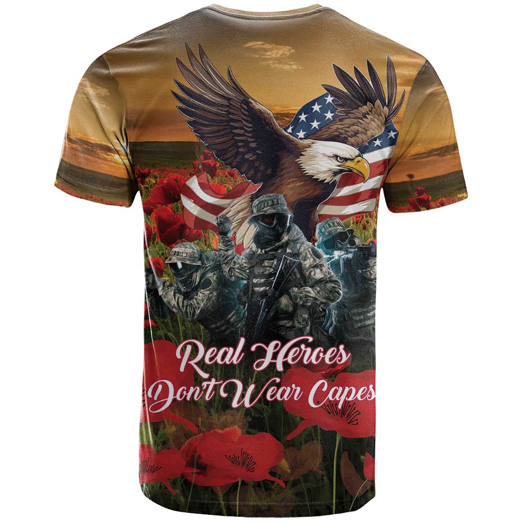 US Veterans Day American Army T Shirt With Poppy Flowers - Wonder Print Shop