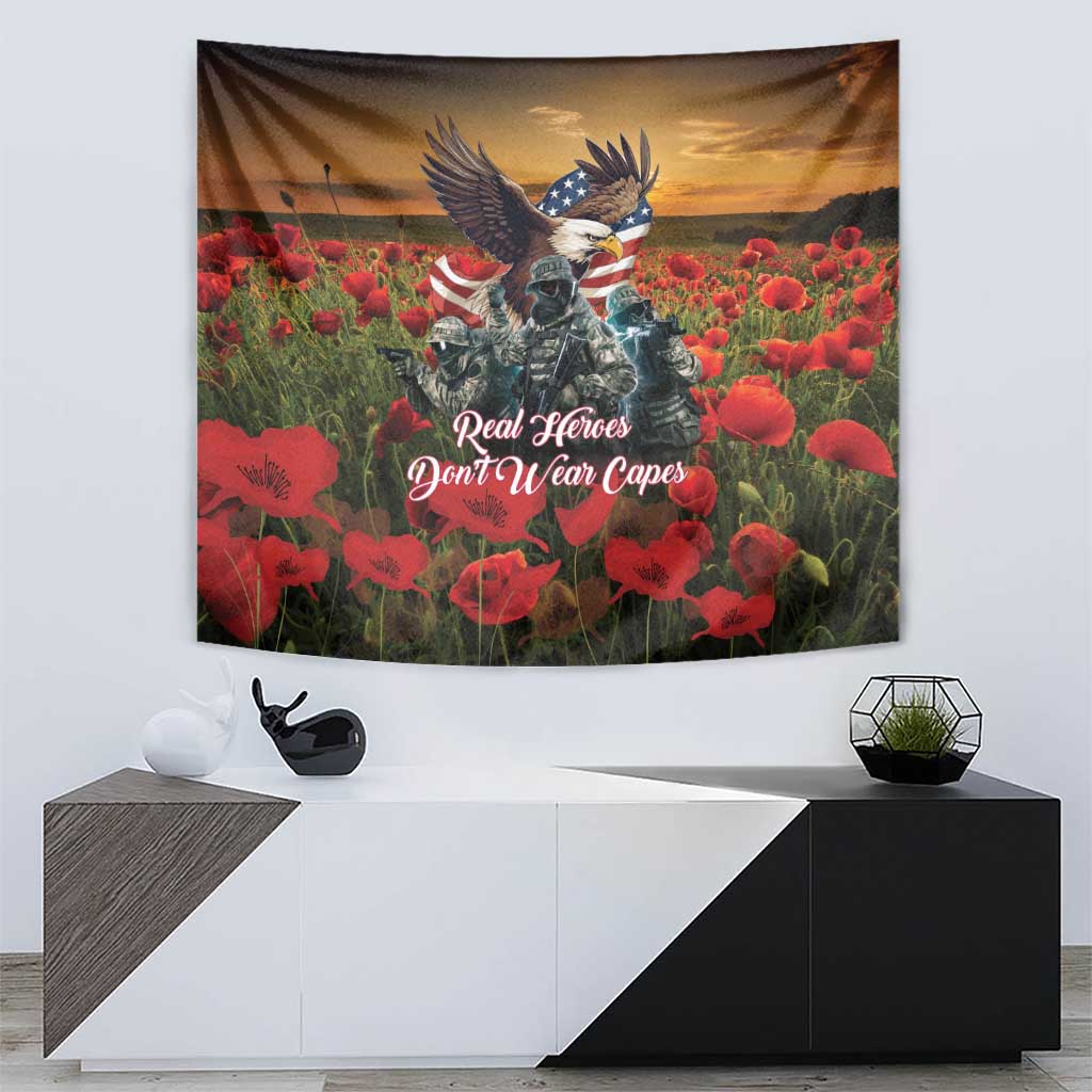 US Veterans Day American Army Tapestry With Poppy Flowers - Wonder Print Shop