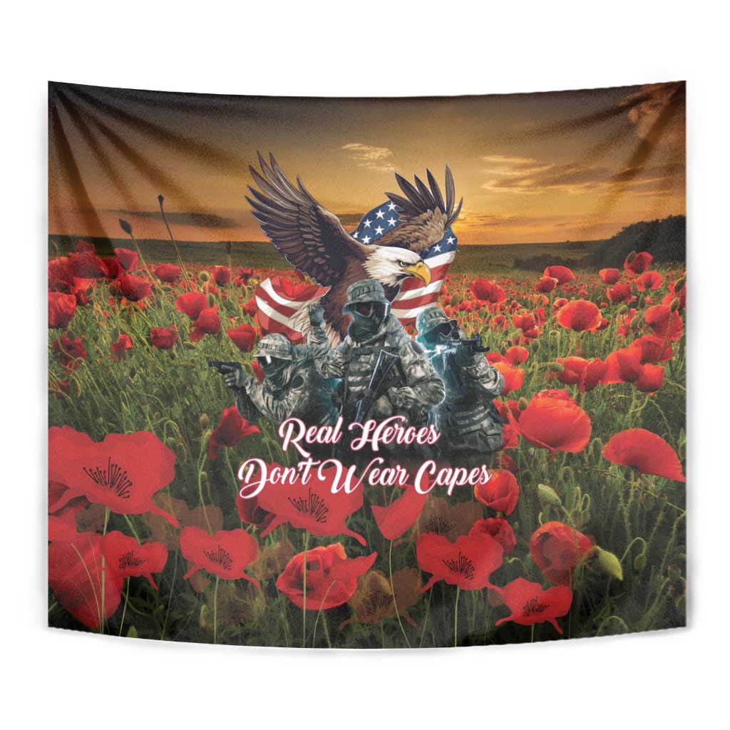 US Veterans Day American Army Tapestry With Poppy Flowers - Wonder Print Shop