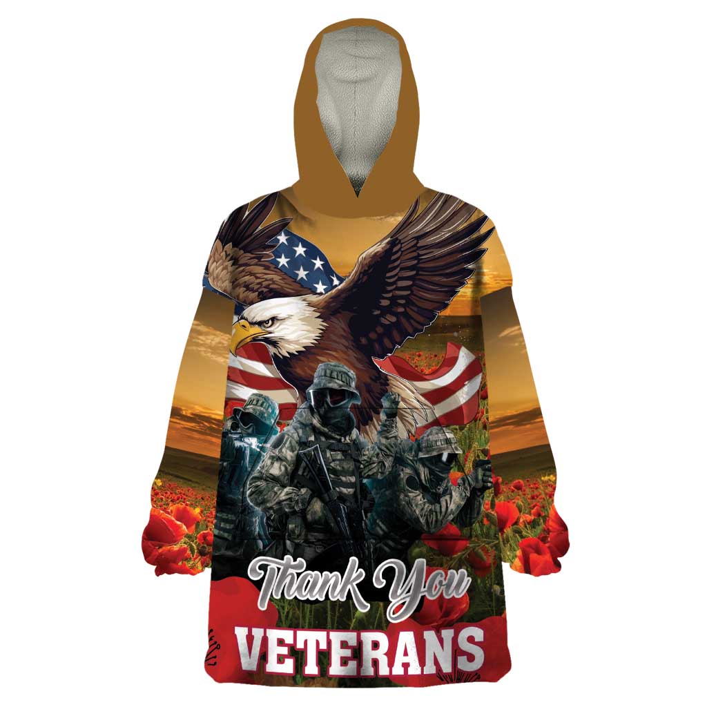 US Veterans Day American Army Wearable Blanket Hoodie With Poppy Flowers - Wonder Print Shop