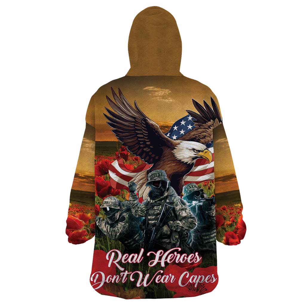 US Veterans Day American Army Wearable Blanket Hoodie With Poppy Flowers - Wonder Print Shop