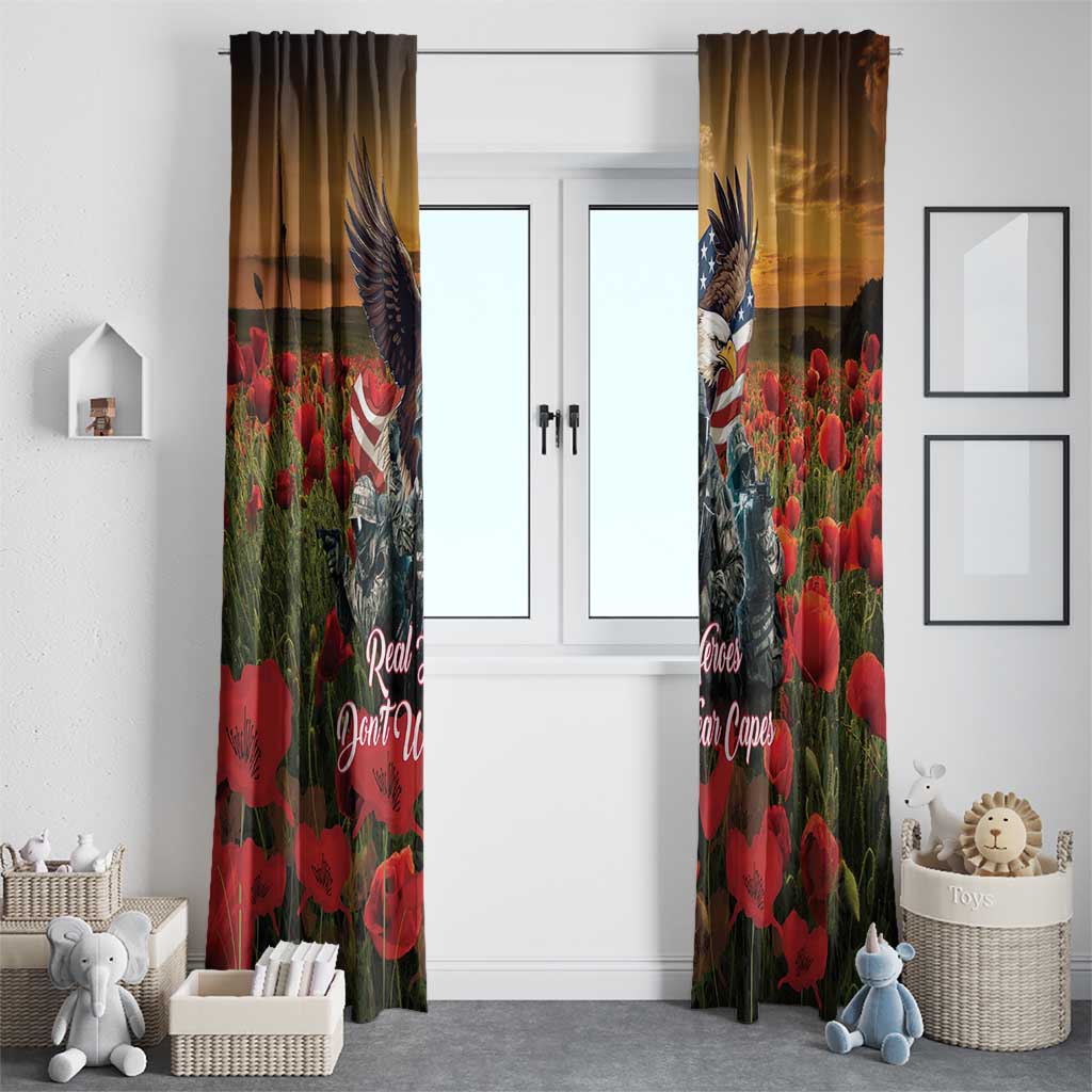 US Veterans Day American Army Window Curtain With Poppy Flowers - Wonder Print Shop