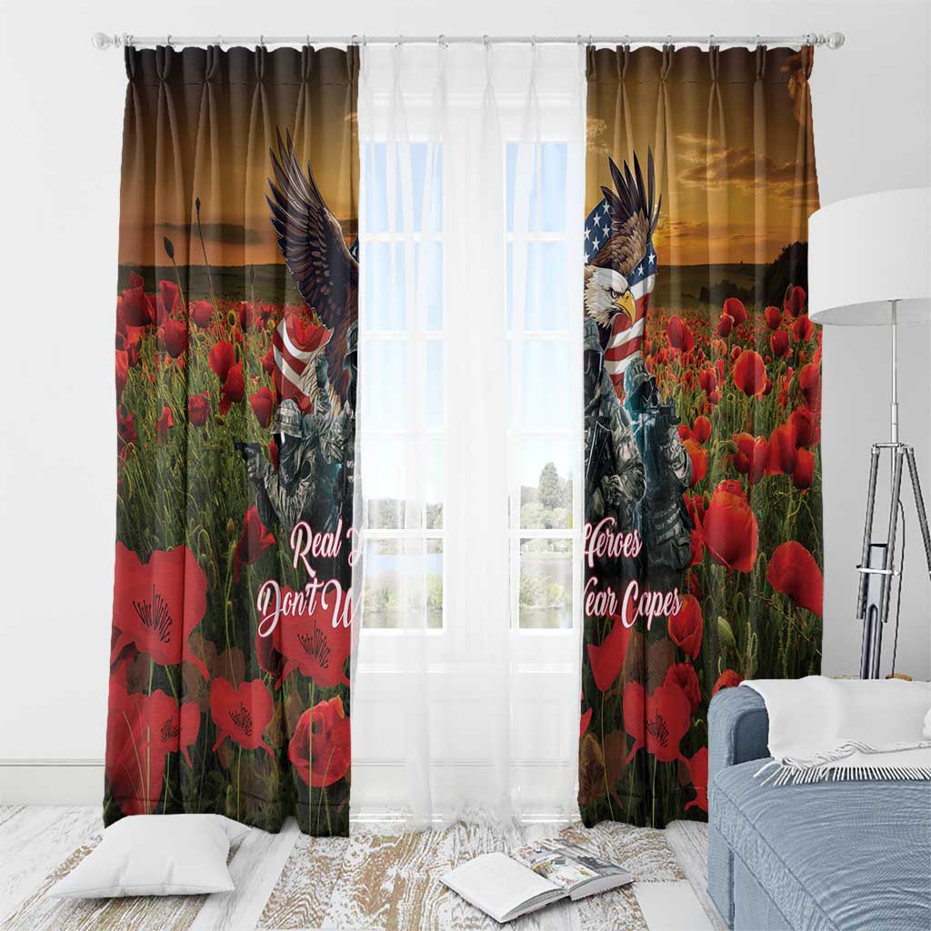 US Veterans Day American Army Window Curtain With Poppy Flowers - Wonder Print Shop