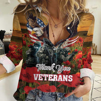 US Veterans Day American Army Women Casual Shirt With Poppy Flowers - Wonder Print Shop