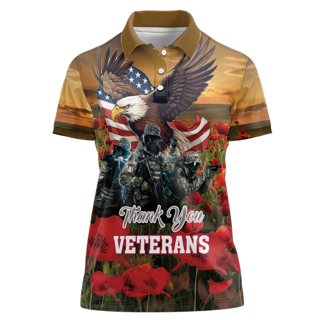 US Veterans Day American Army Women Polo Shirt With Poppy Flowers - Wonder Print Shop