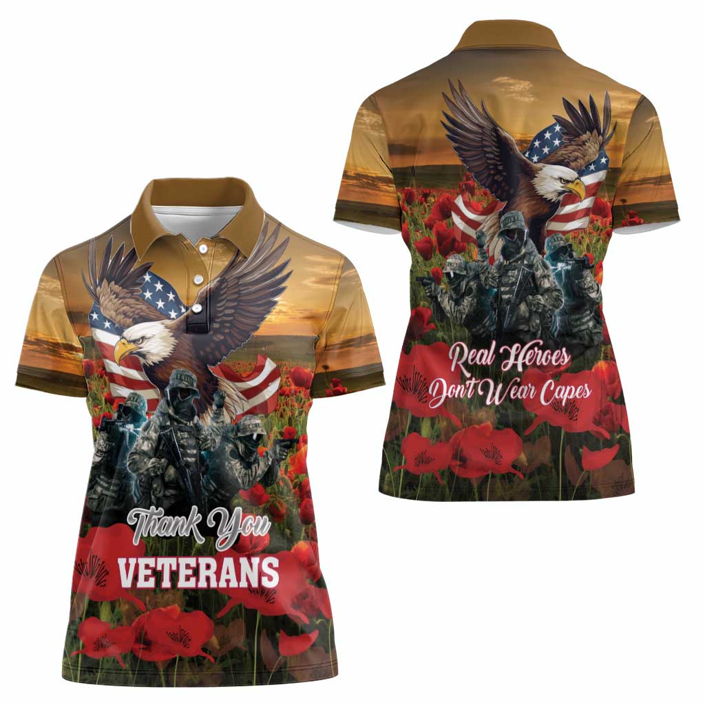 US Veterans Day American Army Women Polo Shirt With Poppy Flowers - Wonder Print Shop