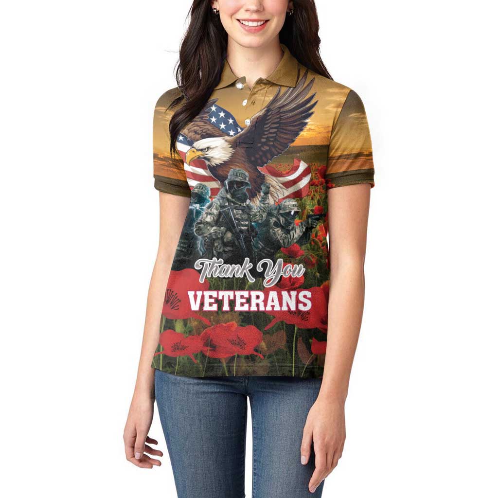US Veterans Day American Army Women Polo Shirt With Poppy Flowers - Wonder Print Shop