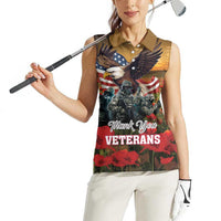 US Veterans Day American Army Women Sleeveless Polo Shirt With Poppy Flowers - Wonder Print Shop