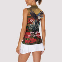 US Veterans Day American Army Women Sleeveless Polo Shirt With Poppy Flowers - Wonder Print Shop