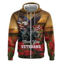 US Veterans Day American Army Zip Hoodie With Poppy Flowers - Wonder Print Shop