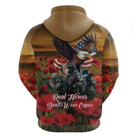 US Veterans Day American Army Zip Hoodie With Poppy Flowers - Wonder Print Shop