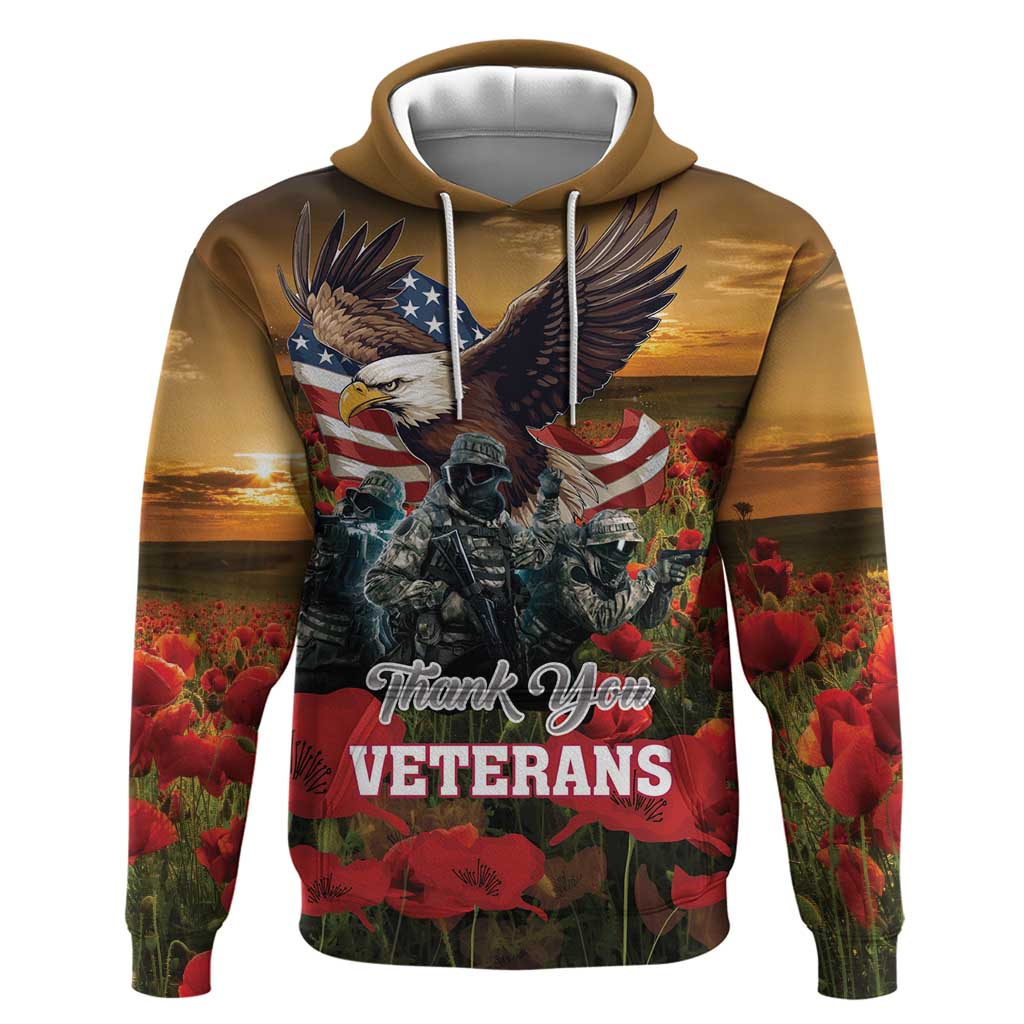 US Veterans Day American Army Zip Hoodie With Poppy Flowers - Wonder Print Shop