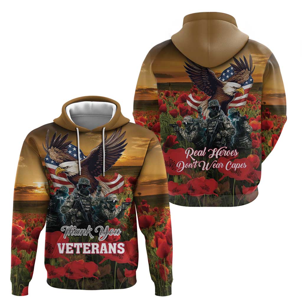US Veterans Day American Army Zip Hoodie With Poppy Flowers - Wonder Print Shop