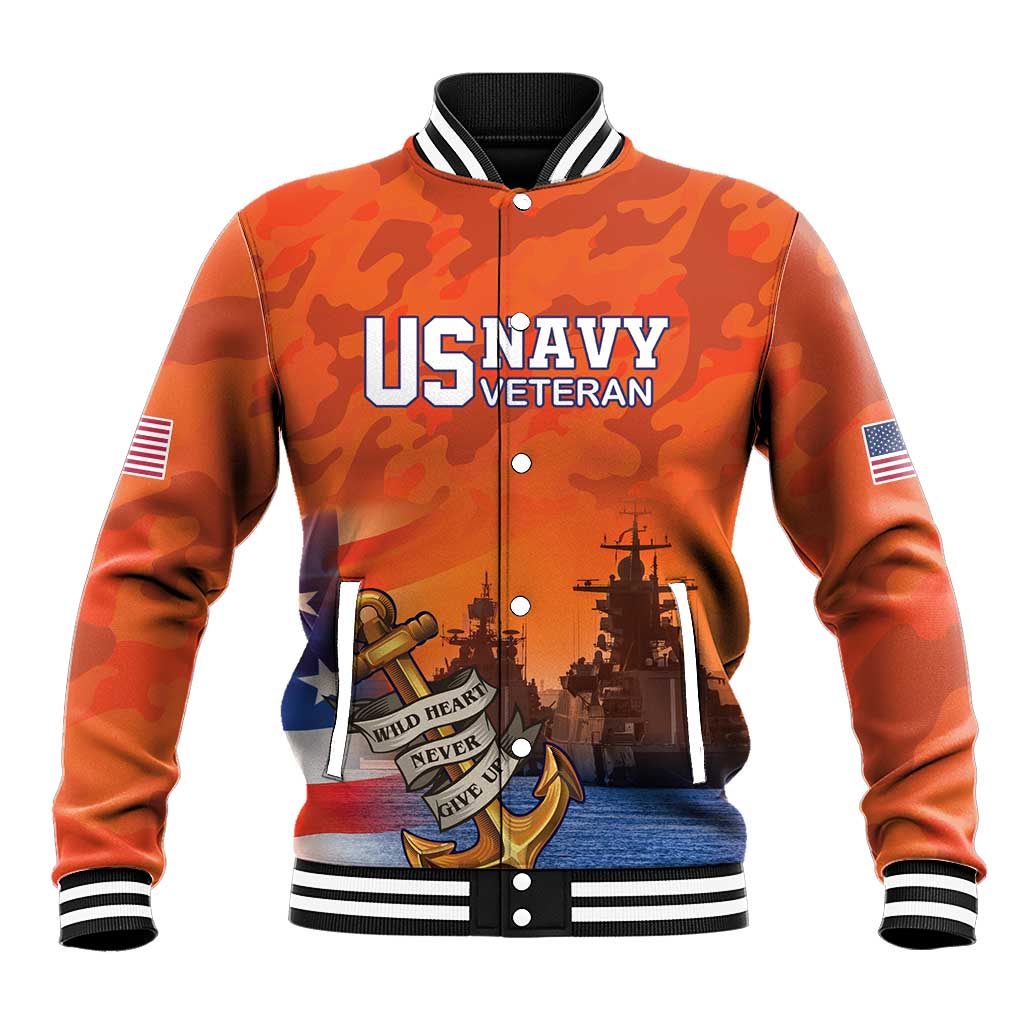 Custom US Navy Veteran Baseball Jacket With Camouflage Pattern - Wonder Print Shop