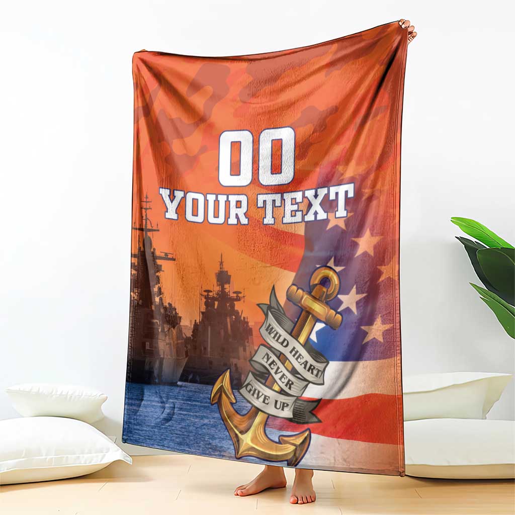 Custom US Navy Veteran Blanket With Camouflage Pattern