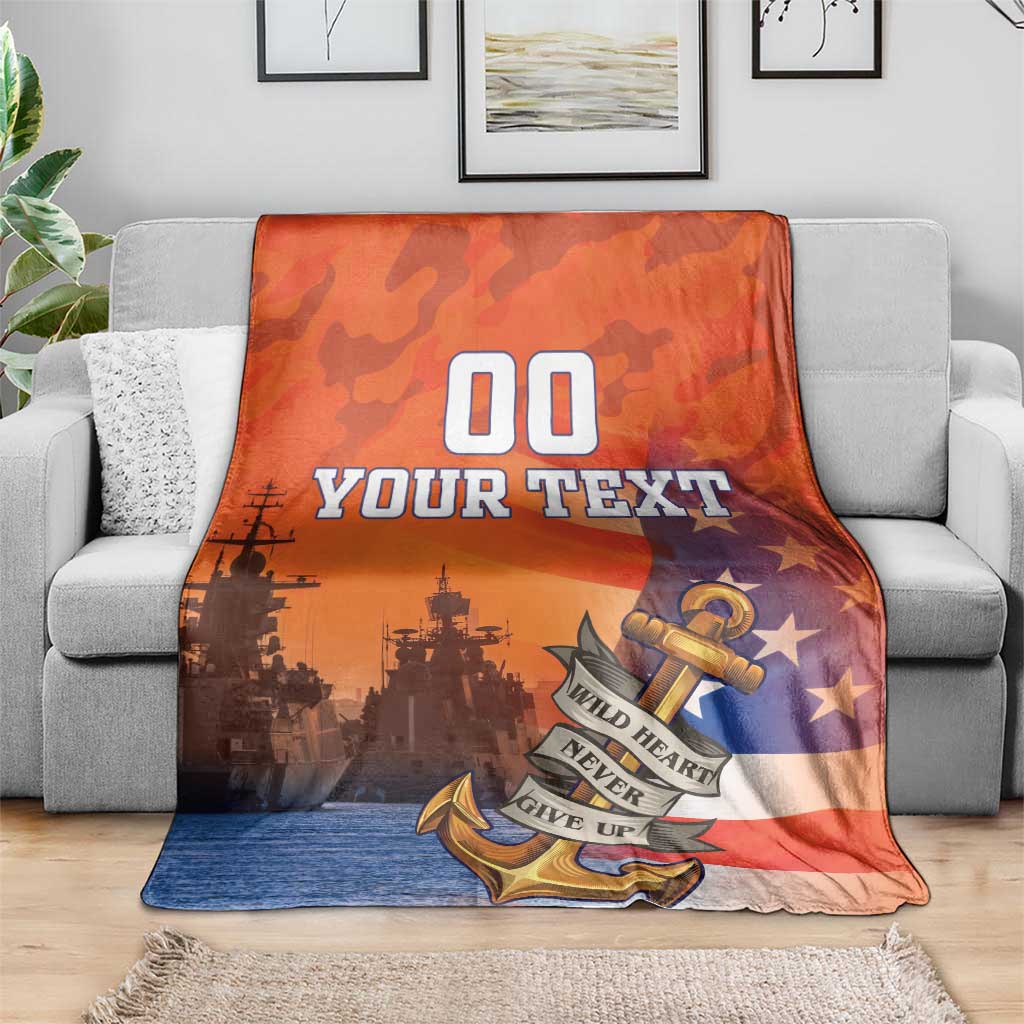 Custom US Navy Veteran Blanket With Camouflage Pattern