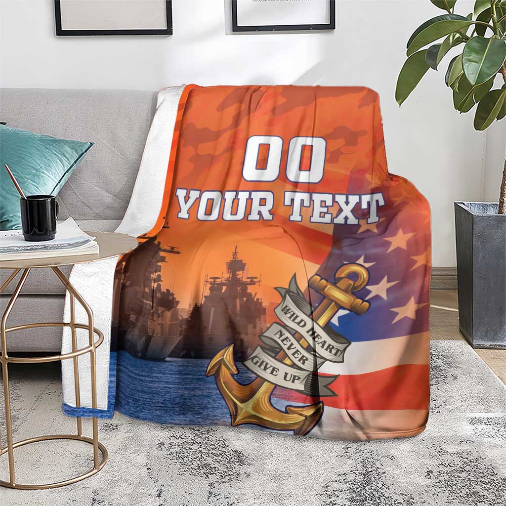 Custom US Navy Veteran Blanket With Camouflage Pattern