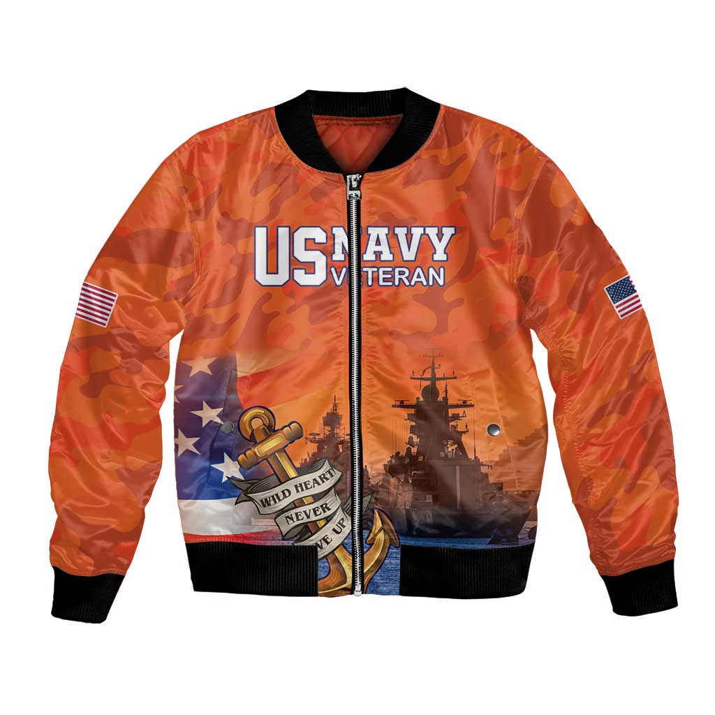 Custom US Navy Veteran Bomber Jacket With Camouflage Pattern - Wonder Print Shop