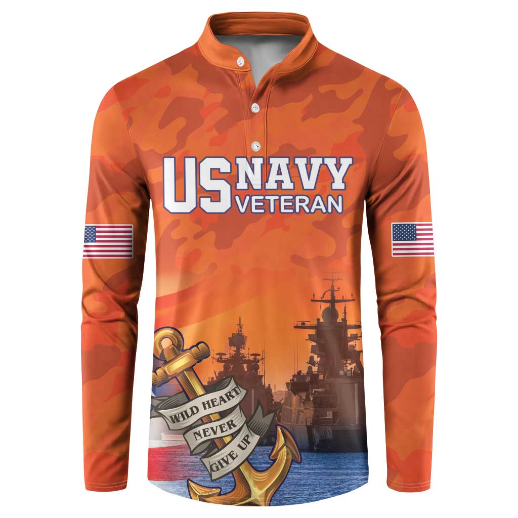 Custom US Navy Veteran Button Sweatshirt With Camouflage Pattern - Wonder Print Shop