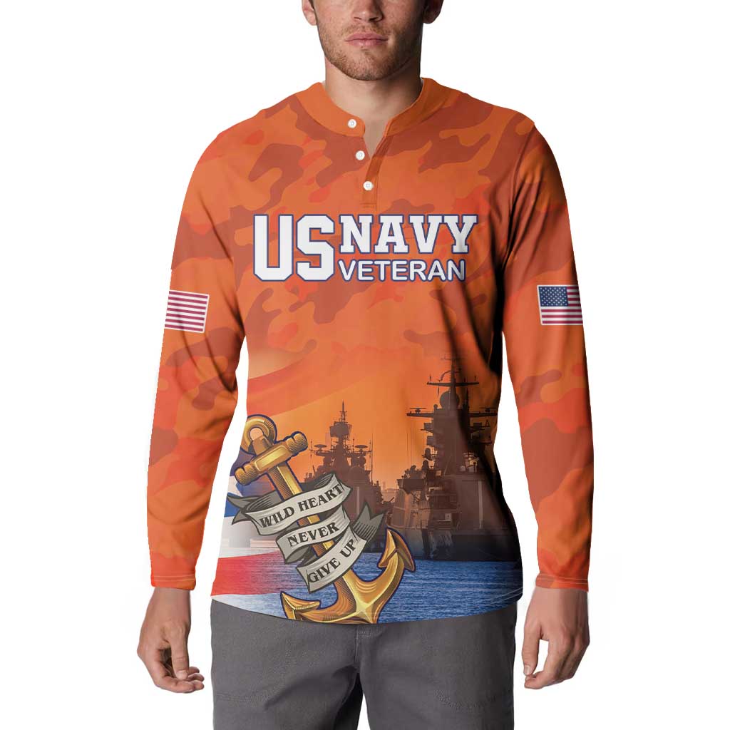 Custom US Navy Veteran Button Sweatshirt With Camouflage Pattern - Wonder Print Shop