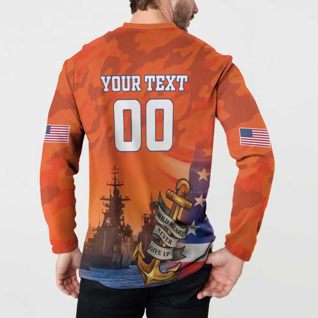 Custom US Navy Veteran Button Sweatshirt With Camouflage Pattern - Wonder Print Shop