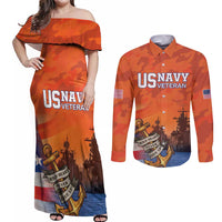 Custom US Navy Veteran Couples Matching Off Shoulder Maxi Dress and Long Sleeve Button Shirt With Camouflage Pattern - Wonder Print Shop