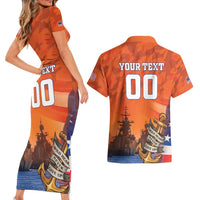 Custom US Navy Veteran Couples Matching Short Sleeve Bodycon Dress and Hawaiian Shirt With Camouflage Pattern - Wonder Print Shop