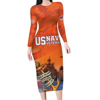 Custom US Navy Veteran Family Matching Long Sleeve Bodycon Dress and Hawaiian Shirt With Camouflage Pattern - Wonder Print Shop