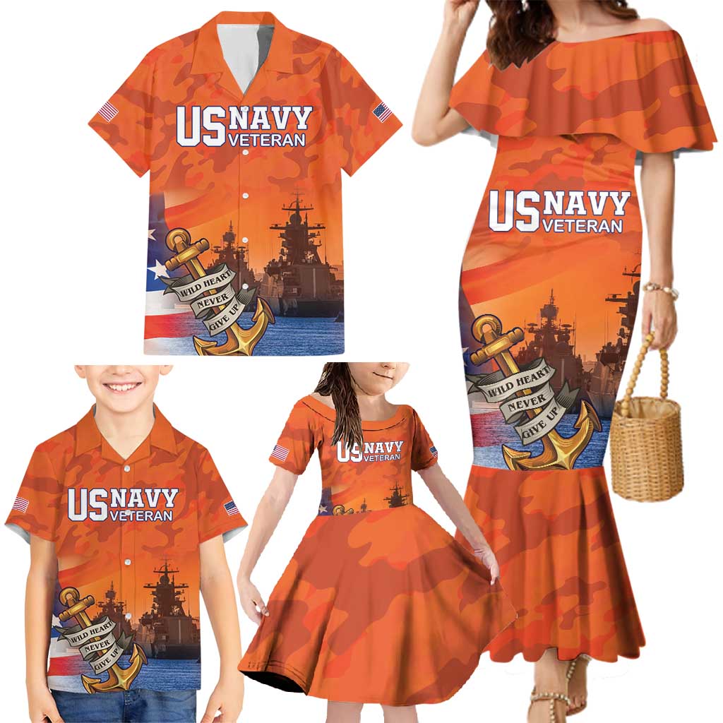 Custom US Navy Veteran Family Matching Mermaid Dress and Hawaiian Shirt With Camouflage Pattern - Wonder Print Shop