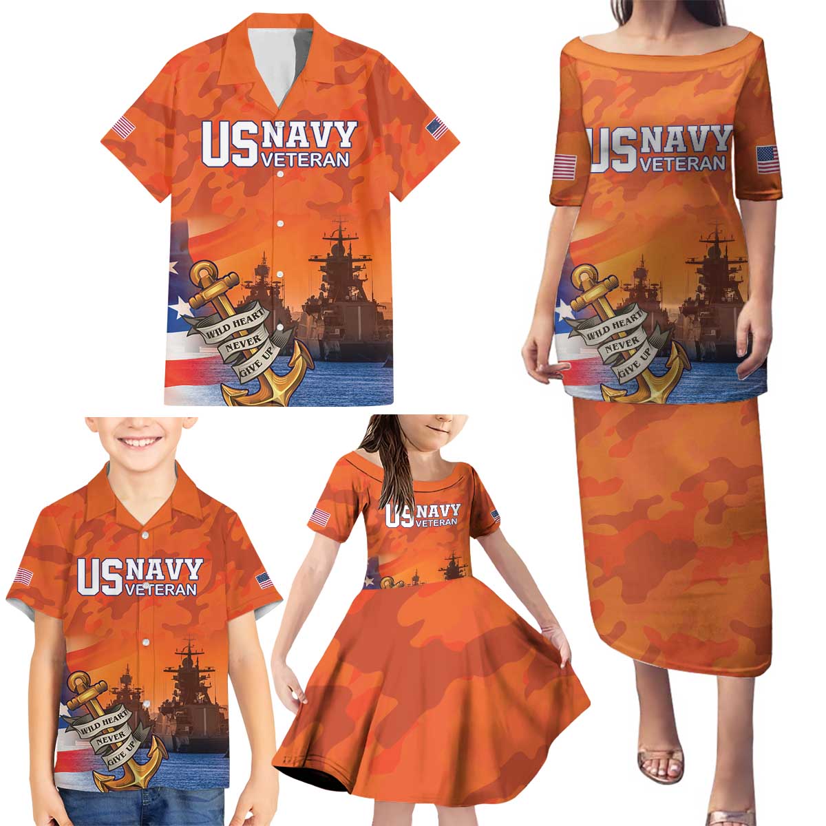 Custom US Navy Veteran Family Matching Puletasi and Hawaiian Shirt With Camouflage Pattern - Wonder Print Shop