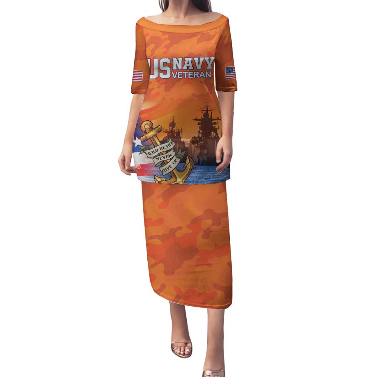 Custom US Navy Veteran Family Matching Puletasi and Hawaiian Shirt With Camouflage Pattern - Wonder Print Shop