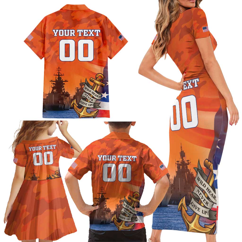 Custom US Navy Veteran Family Matching Short Sleeve Bodycon Dress and Hawaiian Shirt With Camouflage Pattern - Wonder Print Shop