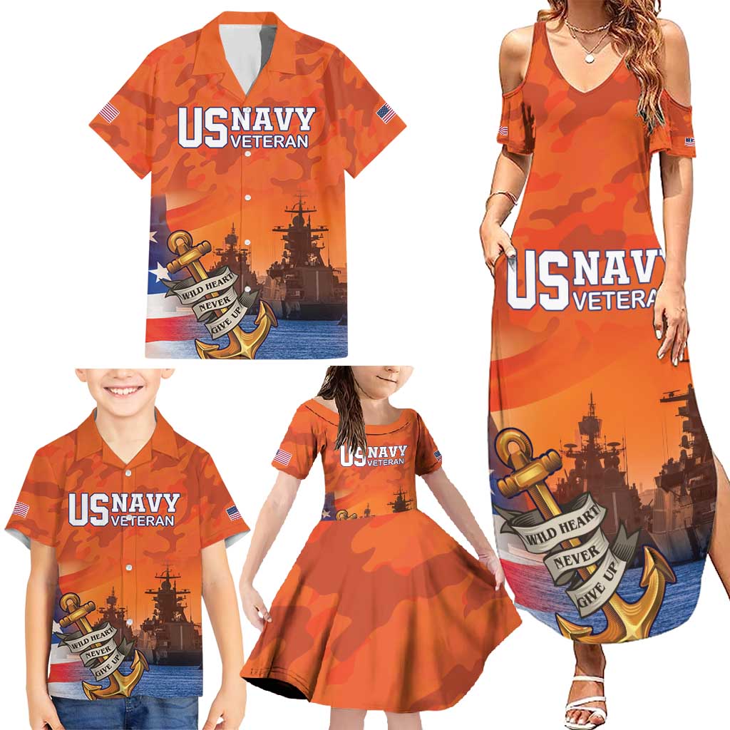 Custom US Navy Veteran Family Matching Summer Maxi Dress and Hawaiian Shirt With Camouflage Pattern - Wonder Print Shop