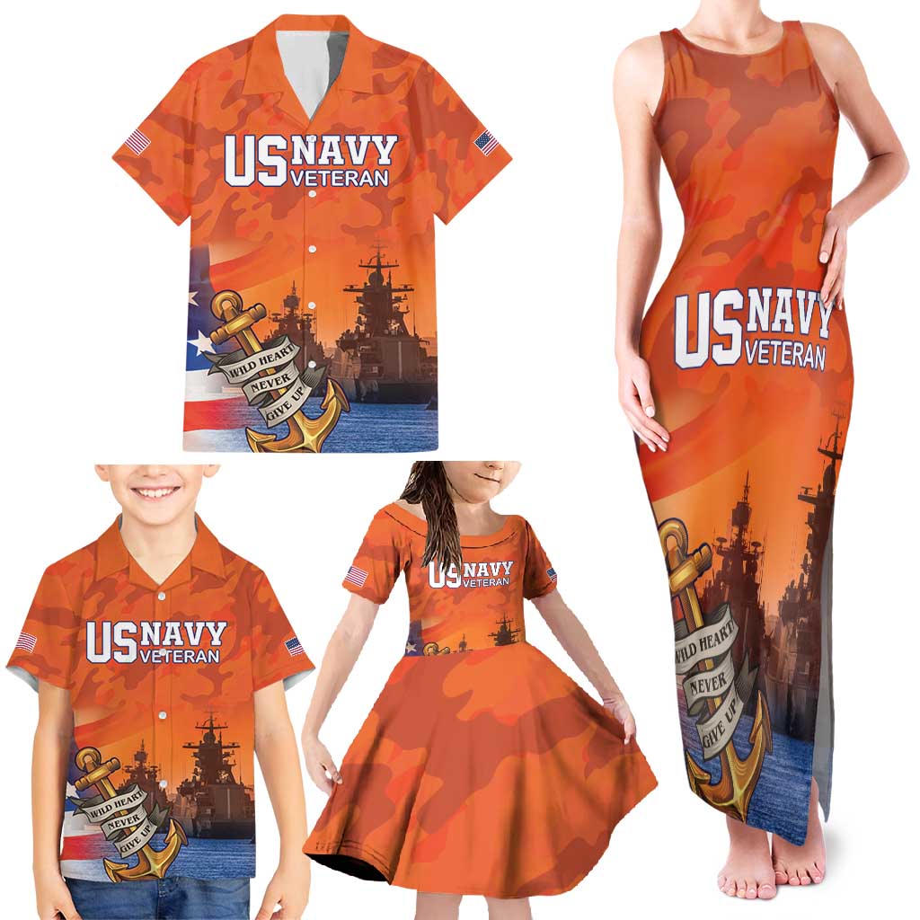 Custom US Navy Veteran Family Matching Tank Maxi Dress and Hawaiian Shirt With Camouflage Pattern - Wonder Print Shop