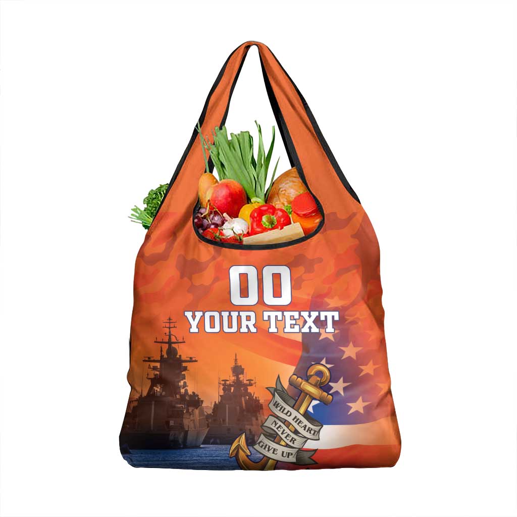Custom US Navy Veteran Grocery Bag With Camouflage Pattern