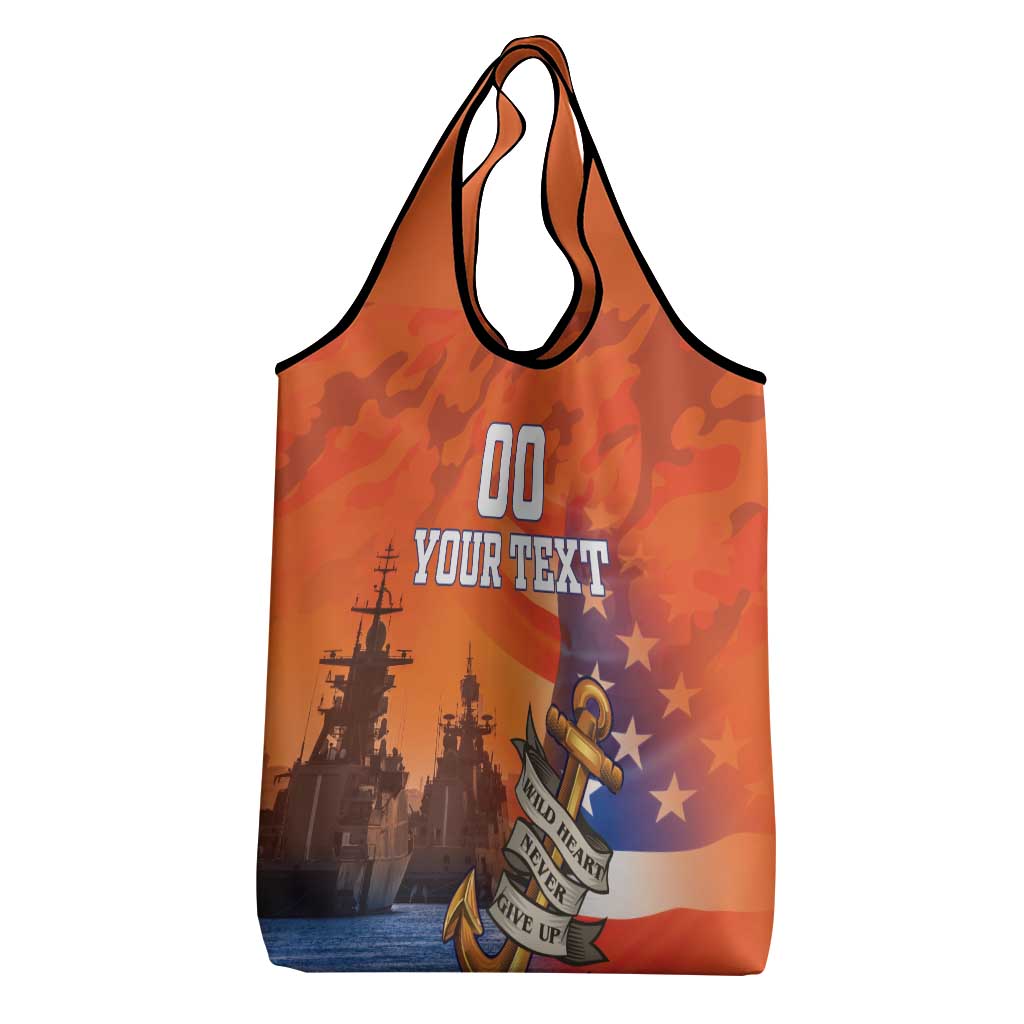 Custom US Navy Veteran Grocery Bag With Camouflage Pattern