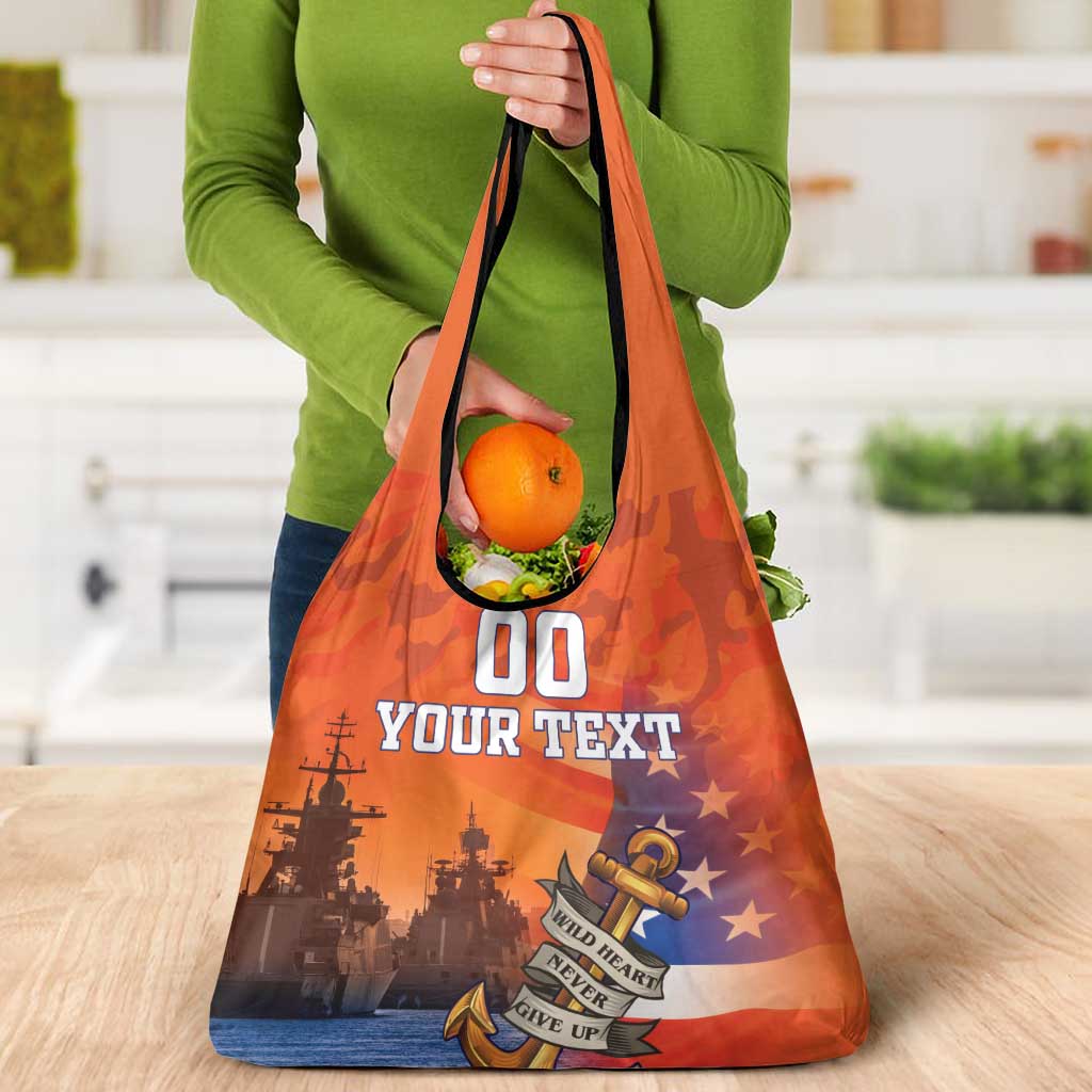 Custom US Navy Veteran Grocery Bag With Camouflage Pattern