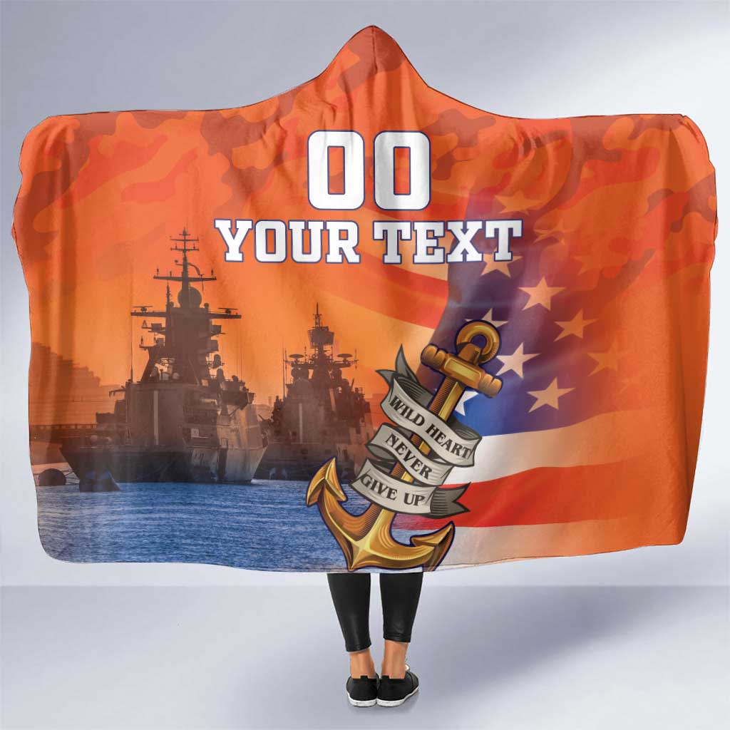 Custom US Navy Veteran Hooded Blanket With Camouflage Pattern