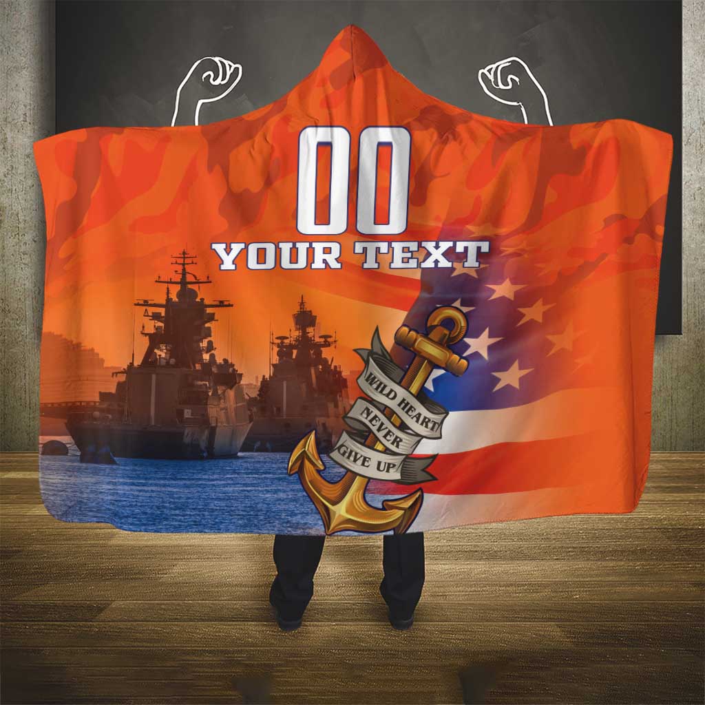 Custom US Navy Veteran Hooded Blanket With Camouflage Pattern