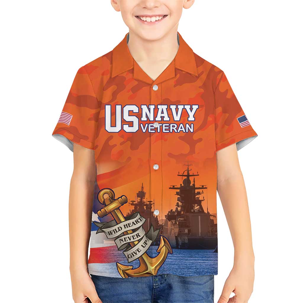 Custom US Navy Veteran Kid Hawaiian Shirt With Camouflage Pattern - Wonder Print Shop