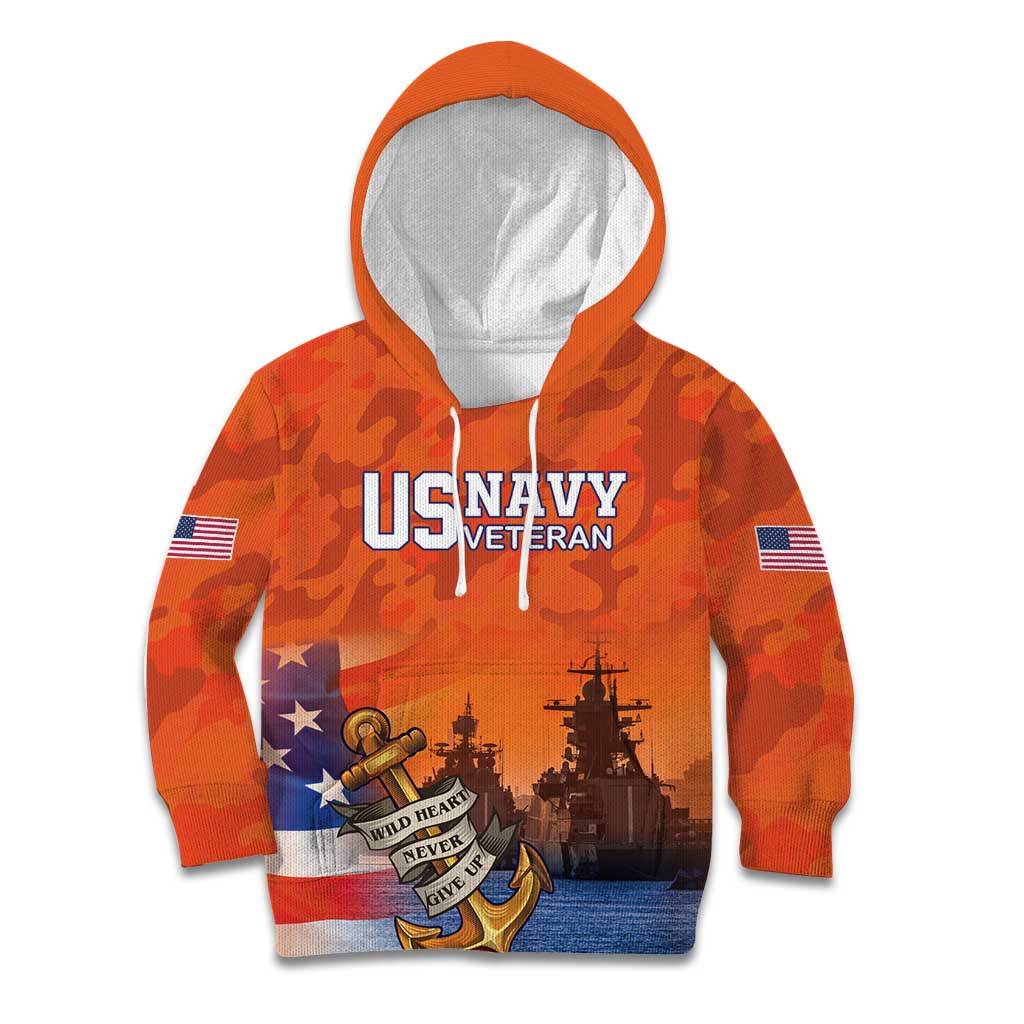 Custom US Navy Veteran Kid Hoodie With Camouflage Pattern - Wonder Print Shop