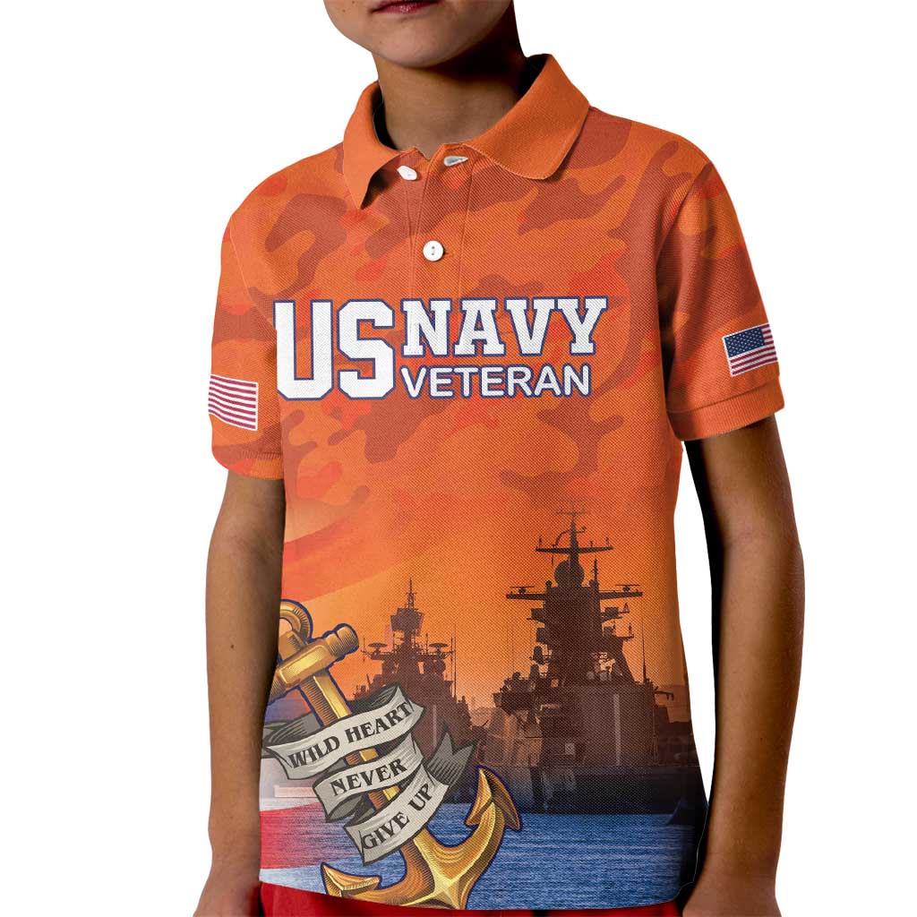 Custom US Navy Veteran Kid Polo Shirt With Camouflage Pattern - Wonder Print Shop
