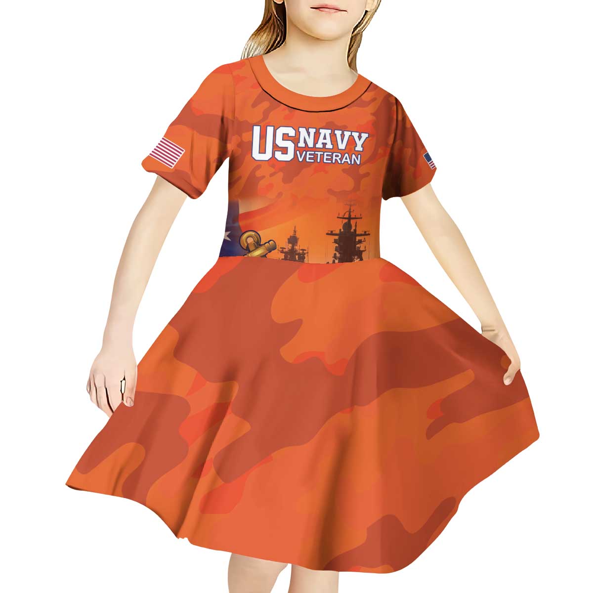 Custom US Navy Veteran Kid Short Sleeve Dress With Camouflage Pattern - Wonder Print Shop